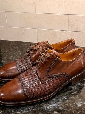Principe Italy Men's Woven Leather Cap-Toe Oxford Dress Shoes – Cognac Brown